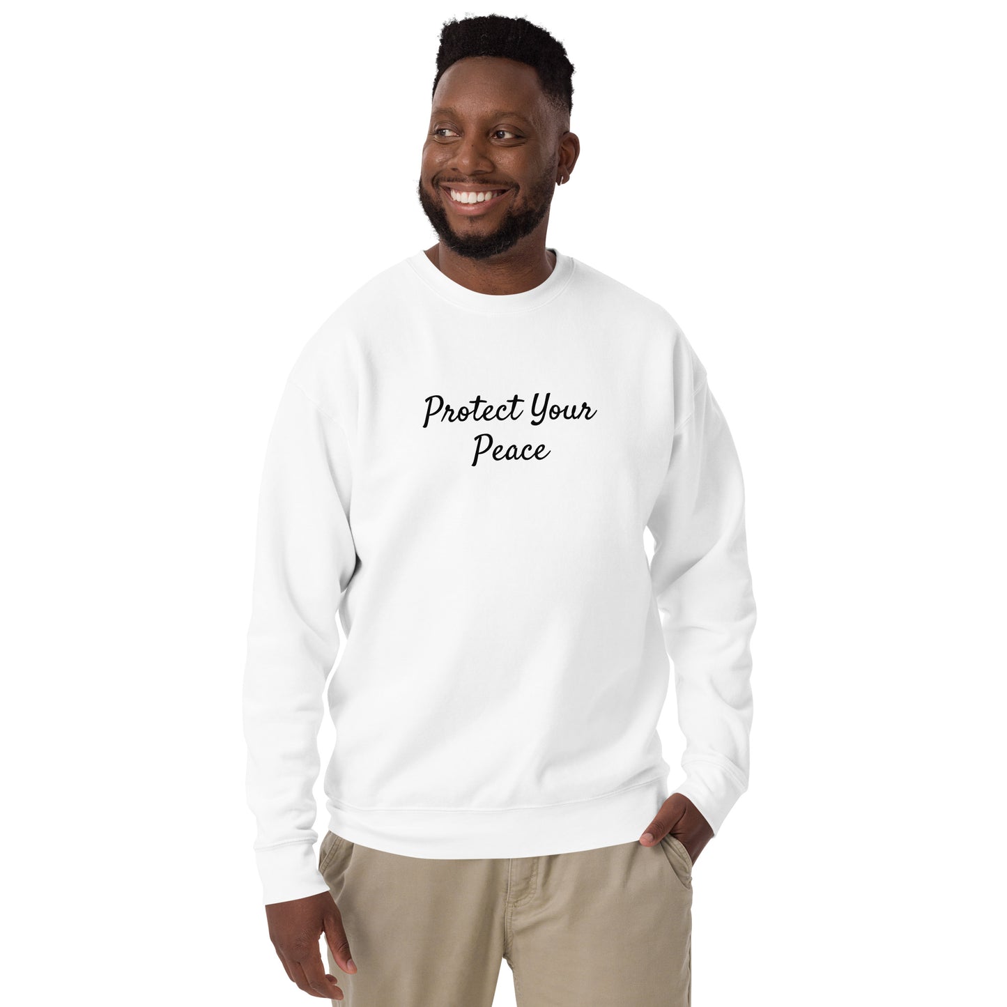 Mens premium white sweatshirt front